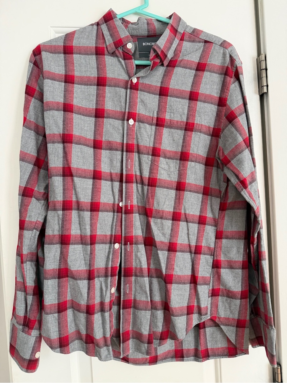 Bonobos Red and Grey Plaid Long-Sleeve Button-Down Shirt